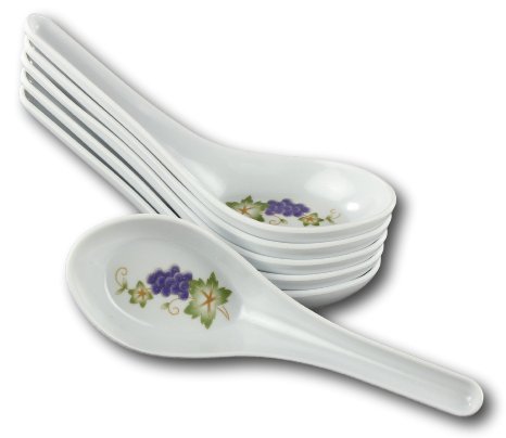 Commercial Grade Asian Soup Spoons - White Chinese Rice Wanton Melamine Spoon Set by bogo Brands 12