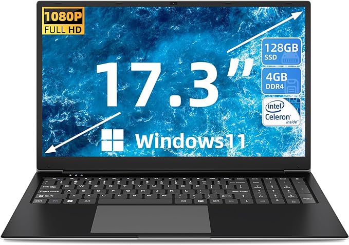 SGIN 17 Inch Laptop, Laptops 4GB RAM 128GB SSD with 1920 * 1080 IPS Display, Intel Celeron Quad-Core Processor(Up to 2.5GHz), Mini HDMI, Webcam, Wi-Fi, 512GB Expansion