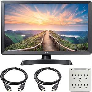 LG 24LM530S-PU 24 inch HD Smart TV with webOS 3.5 Bundle with 2X 6ft High Speed HDMI Cable Black and Stanley SurgePro 6 NT 750 Joule 6-Outlet Surge Adapter with Night Light