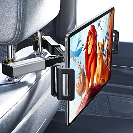 LISEN Tablet Holder for Car, [Travel Companion] iPad Holder for Car Back Seat, 360° Rotation Car Tablet Holder fit for Tablets, Cell Phone and More 4.7-12.9" Devices, Headrest Posts Width 1.6-6.9"