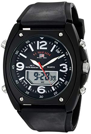 U.S. Polo Assn. Sport Men's US9052 Analog-Digital Black Dial Black Rubber Strap Watch