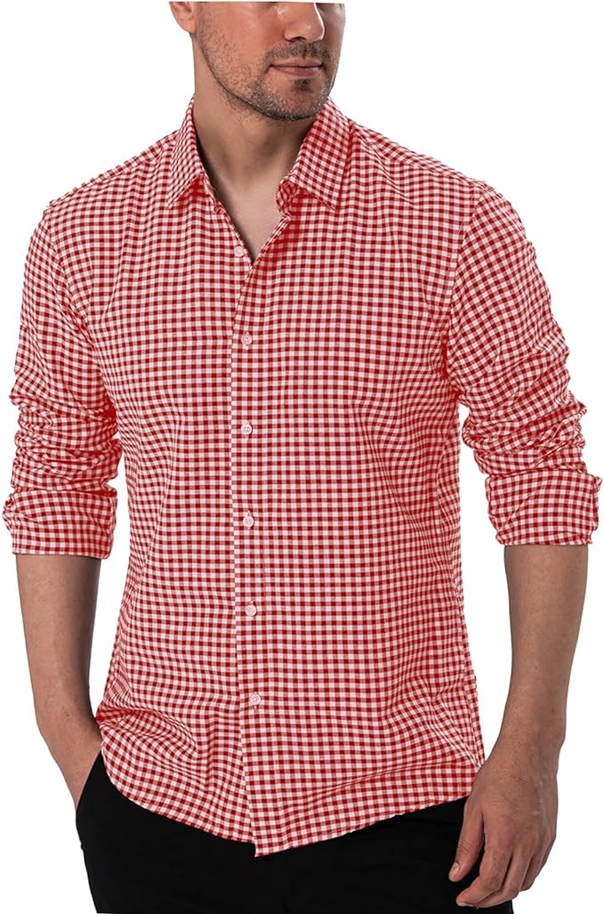 Manwan walk Men's Plaid Button Down Shirts Regular Fit Long Sleeve Casual Business Shirts