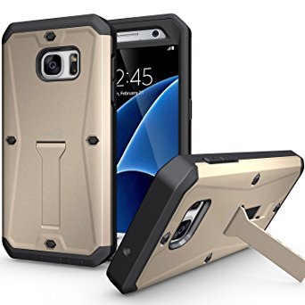 Galaxy S7 Case, CoverON® [Priwen Series] Hard Protective Hybrid Kickstand Case for Samsung Galaxy S7 with Built-In Screen Protector - Gold Black
