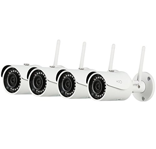 OCO Pro Bullet V2 Wi-Fi Weatherproof Security Monitoring Camera with Micro SD Card and Cloud Storage, 1080P Day/Night Outdoor/Indoor Surveillance or RJ45 Connection, 4 Piece