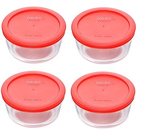 Pyrex 4-cup Storage containers w/ Orange LIds - Pack of 4