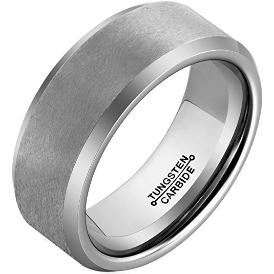 MNH Tungsten Rings for Men 8mm Matte Polished Finish Wedding Engagement Band Size 7-13