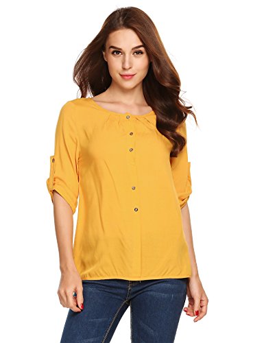 Beyove Women's Loose 3/4 Sleeve Casual Button down Shirt Tops Blouse