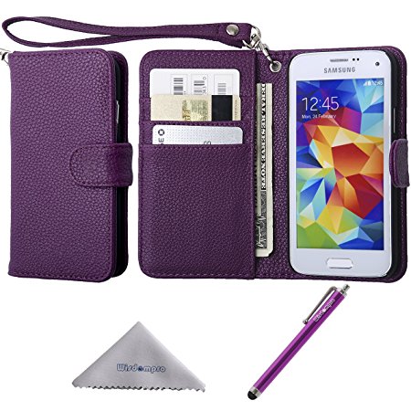 Galaxy S5 Mini Case, Wisdompro® Premium PU Leather 2-in-1 Protective [Folio Flip Wallet] Case with Credit Card Holder/Slots and Wrist Lanyard for Samsung Galaxy S5 Mini G800F G800H G800H/DS (NOT Fit S5) - Purple