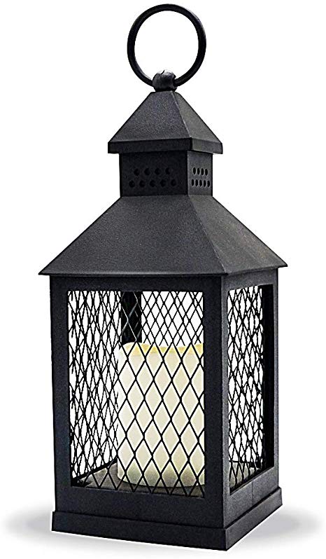 Eldnacele 11” LED Candle Lantern Decorative Indoor Outdoor Hanging Lantern with Waterproof Flameless Candle 6-Hour Timer, for Home, Garden, Patio, Party Lights, Black