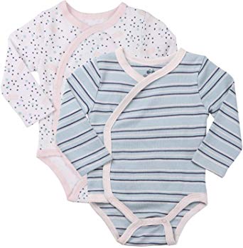 Baby Girl's 3-Pack Long-Sleeve Kimono Bodysuit Set -Side Snap Onesie Infant Bundle.