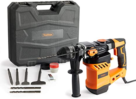 VonHaus Rotary Hammer Drill 1500W - SDS Hammer Impact Drill for Drilling and Chisel - Masonry & Demolition - Auxiliary Handle - 4 Functions - Compatible with SDS Plus & SDS Bits
