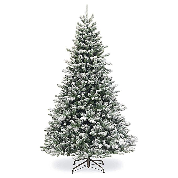 SPARKS Flocked Artificial Christmas Tree 7.5 ft Unlit. Beautiful Crafted Flocked Snow Tree With1500 Branch Tips. Perfect Holiday Flocked Snow Christmas Tree