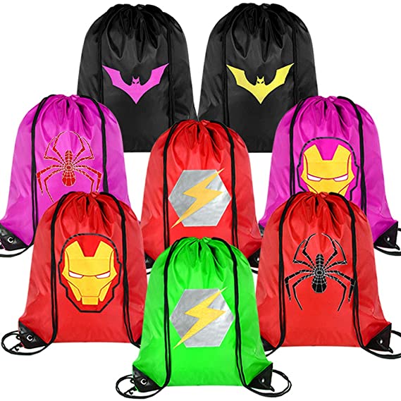 Zaleny 8 Pcs Super Hero Theme Party Bags for Boys & Girl Superhero Drawstring Backpacks Hero Sack Cinch Bags Favors Supplies