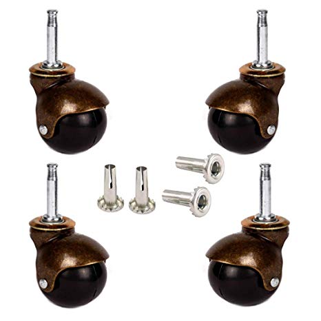 MySit 2" Ball Casters Wheels for Furniture Casters Set of 4, Antique Copper Gold Ball Caster with 5/16" x 1 1/2" (8 x 38mm) Mounting Stem Sleeve Socket Insert Replacement for Sofa Chair Cabinet