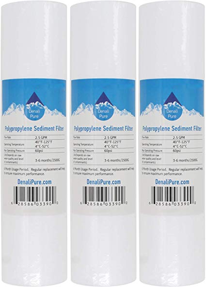 3-Pack Replacement for US Water Systems 321-AP310-NRS Polypropylene Sediment Filter - Universal 10-inch 5-Micron Cartridge Compatible with US Water 3-Stage Nitrate Filtration System - Denali Pure