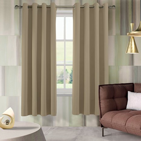 Aquazolax Plain Grommet Thermal Insulated Blackout Curtain Draperies for Living Room (Set of 2 Panels, 52x84 Inch, Taupe/Khaki)