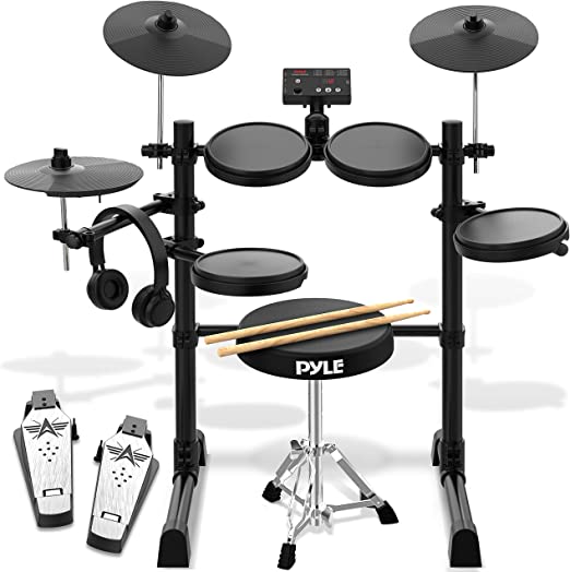 Pyle 8-Piece Electric Drum Set Professional Electronic Drumming Kit Machine w/ MIDI Support, Preloaded Sounds, Record Mode, Cymbals, Digital Foot Pedals, Sound Module, Drumsticks, Mac/PC Compatible