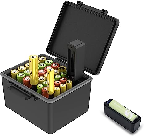 Hard Case for AA AAA Battery with Tester Checker,34 Slots Battery Storage Organizer for 20 AA and 14 AAA Battery, Water-Resistant and Shockproof, AA and AAA Battery Holder Container