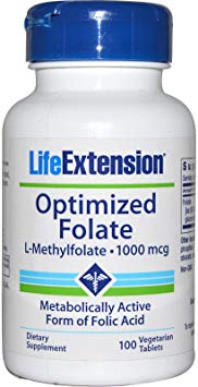 Life Extension Optimized Folate L-Methylfola 1000 Mcg Vegetarian Tablets, 100 Count