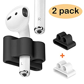 FINENIC(2-Pack) Compatible for AirPods Holder, Portable Anti-Lost Silicone Compatible for Apple AirPod, Compatible for AirPods Accessories (Black  White)