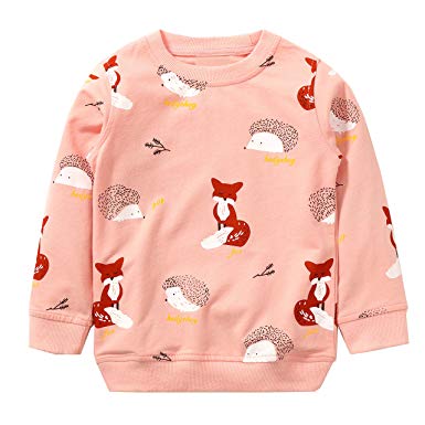 Toddler Girl Cotton Cute Cartoon Pink Sweatshirt The Hedgehog and The Fox 2-7T