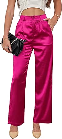 Women's Wide Leg Satin Silky Casual Dress Cocktail Party High Waist Pants