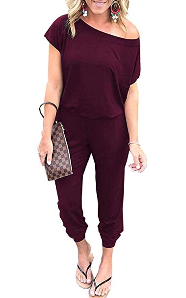 Women's Sexy Jumpsuits Pants - Cute One Off Shoulder Romper with Pockets