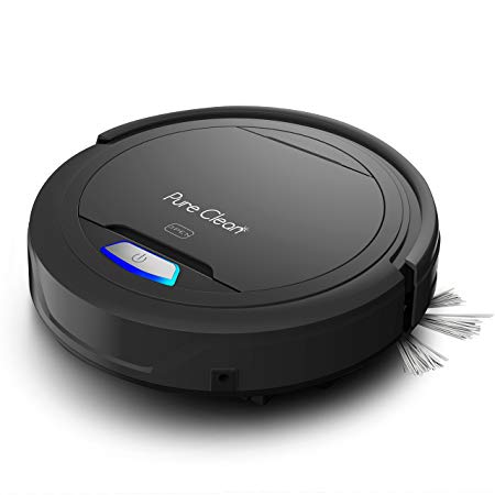 PureClean PUCRC26BUK Automatic Robot Vacuum Cleaner Robot Auto Home Cleaning for Carpet Hardwood Floor - Self Bot Detects Stairs - HEPA Filter Pet Hair Allergies Friendly