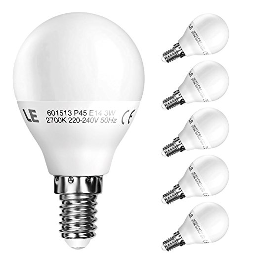 LE 5 Pack E14 Globe Golf Ball LED Light Bulbs, 25W Incandescent Bulb Equivalent, 3W P45 SES Bulbs, 250lm, Warm White, 2700K