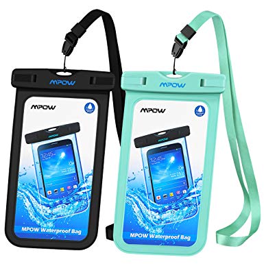 Mpow Universal Waterproof Case, IPX8 Waterproof Phone Pouch Dry Bag Compatible for iPhone Xs Max/Xs/Xr/X/8/8plus/7/7plus/6s/6/6s Plus Galaxy s9/s8/s7 Google Pixel HTC12 (Black Blue 2-Pack)