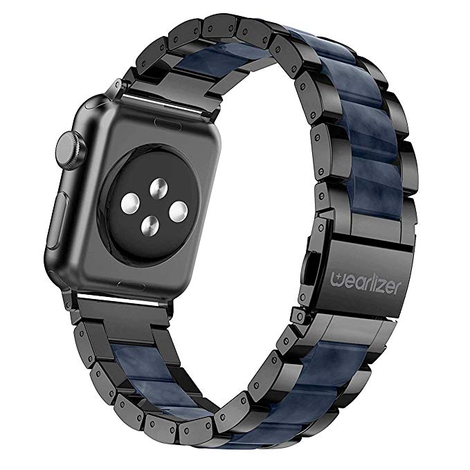 Wearlizer Black Blue Band Compatible with Apple Watch Straps 38mm 42mm iWatch Mens Womens Replacement Resin and Stainless Steel Wristbands Cool Strap Bracelet(Metal Clasp)Series 4 3 2 1 Sport Edition