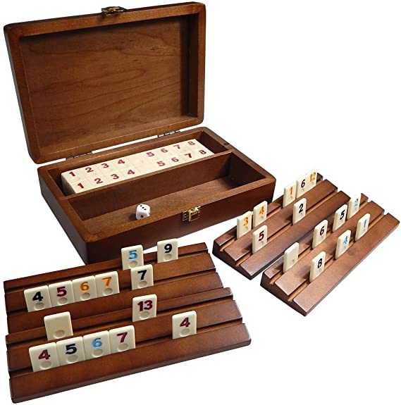Tracy Travel Rummy Tile Board Game in Wood Case with Wooden Racks and Urea Tiles - 9 Inch Set