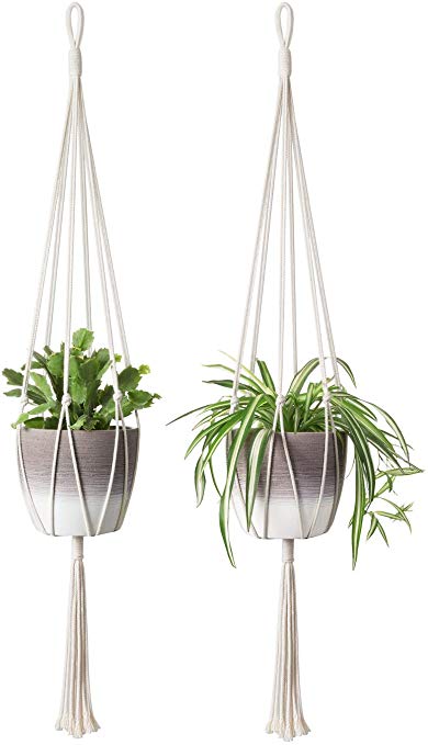 Mkono 2Pcs Macrame Plant Hanger Indoor Outdoor Hanging Planter Basket Cotton Rope Home Decor 40 Inch