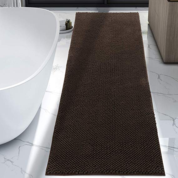 Lifewit Bath Runner Rug Chenille Area Mat Rugs for Bathroom Kitchen Entryway Bedroom Machine Washable Water Absorbent with Non-Slip Rubber Collection Shag Rug, 2'2 x 5'11, Brown