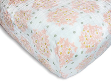 SwaddleDesigns Cotton Muslin Crib Sheet, Heavenly Floral with Shimmer, Pink
