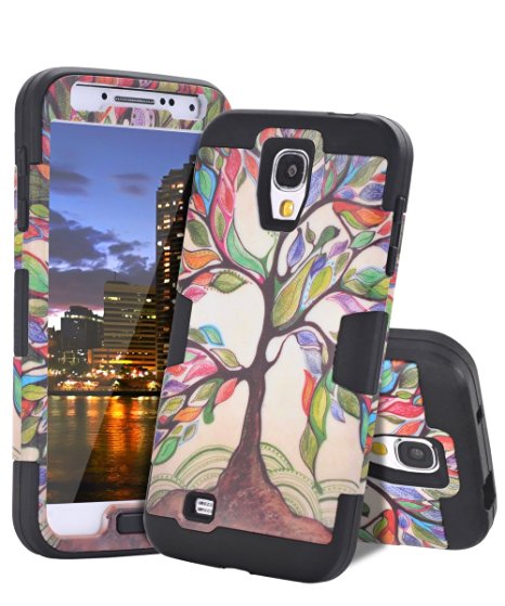 Galaxy S4 Case, S4 Case - SKYLMW [ Shock Resistant Series ] Hybrid Rubber Case Cover for Samsung Galaxy S4 IV i9500 3in1 Hard Plastic  Soft Silicone Tree Black