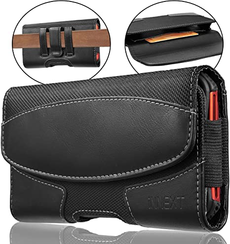 iNNEXT for iPhone 8 Plus XS Max Leather Pouch Holster Belt Case with Clip/Loops Magnetic Closure Belt Pouch Holder for iPhone 7 Plus 6 Plus with a Slim Hard Case on - Built in ID Card Slot (Black)