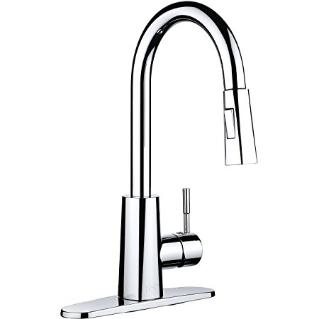 pH7 F06 Plastic Pull Down Kitchen Sink Faucet with Deck Plate, Chrome