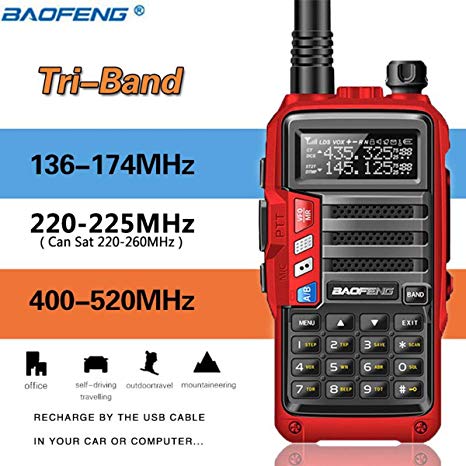 BaoFeng UV-9S Tri-Band 5W VHF,1.25M,UHF 136-174/220-225/400-520Mhz Extra 220 Antenna Portable Amateur Ham Two Way Radio