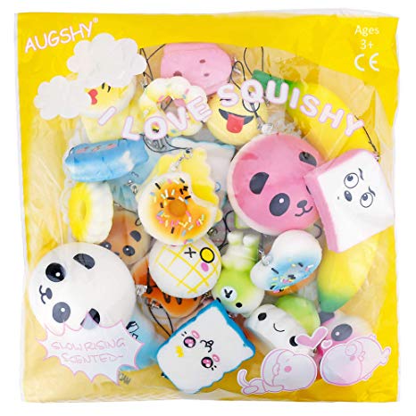 Augshy 30 Pcs Random Kawaii Slow Rising Squeeze Toys Set Including Jumbo Medium Mini Cake/Panda/Donuts Toys Phone Straps Key Chains