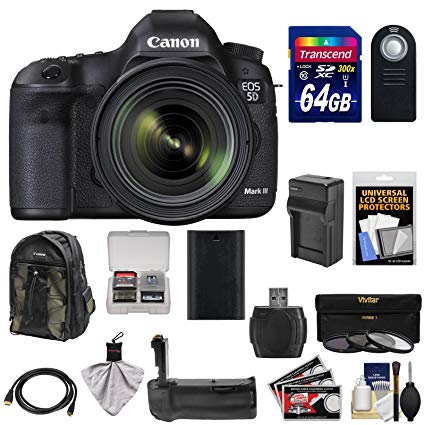 Canon EOS 5D Mark III Digital SLR Camera with EF 24-70mm f/4.0L is USM Lens with 64GB Card   Backpack   Grip   Battery & Charger   3 Filter Kit