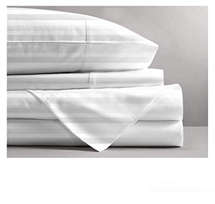 Mayfair Linen 800 Thread Count Striped Sheets for Bed -100% Long Staple Egyptian Cotton, Woven 800 TC Stripe Queen White 4 Piece Bedding Set Hotel Quality, OekoTex Certified