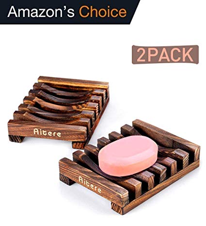 Aitere Soap Dishes for Bathroom/Shower Soap Holder Dish Soap Tray for Kitchen Home Bath Accessories Hand Craft Natural Wood Soap Case Soap Dish Holder, Sponges, Scrubber (2 Pack)