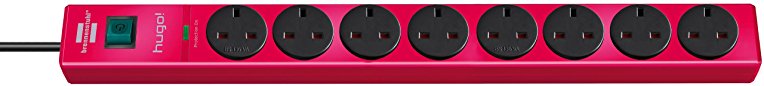 Brennenstuhl hugo! 8-way extension lead, electrical surge protection (2m cable, switch, casing made of break-proof polycarbonate) colour: rubin-red