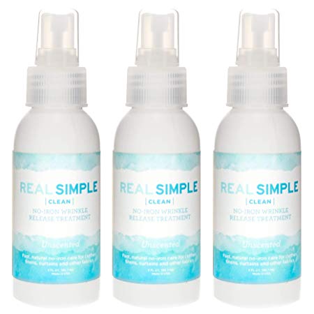 Real Simple Clean Travel Size Wrinkle Release, Static Cling Remover, Pillow & Fabric Freshener, Out the Door No-Iron Quick Fix, USDA Certified Biobased & Biodegradable (3 oz. ea., Unscented, 3pk)