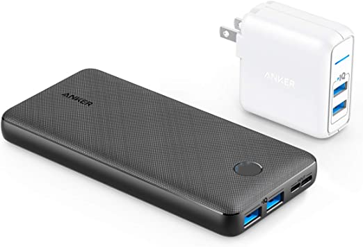 Anker PowerCore Essential 20000 Portable Charger with Dual-Port 24W Wall Charger, 20000mAh Power Bank, High-Capacity External Battery, High-Speed Charging for iPhone, Samsung, iPad, and More