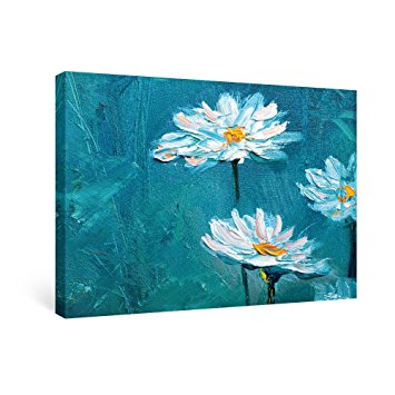 SUMGAR Blue and White Daisies Flower Prints Wall Art for Dining Room Oil Paintings Canvas Floral Framed Pictures,16''x24''