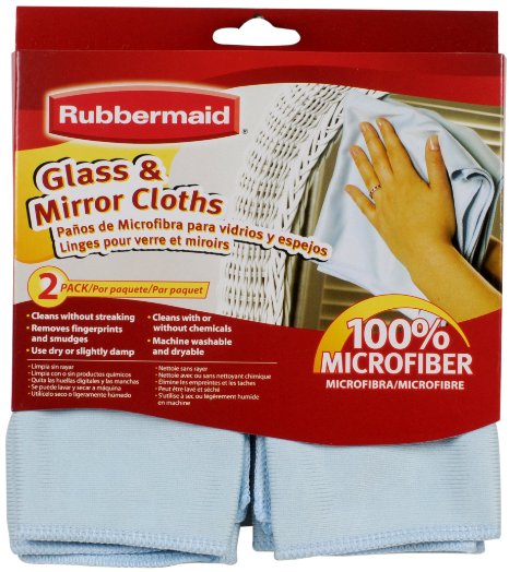 Rubbermaid FG6M0206 2-Pack Microfiber Glass Cleaning Cloth, Blue