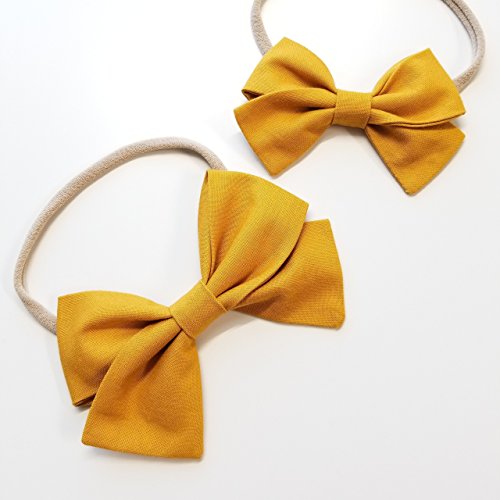 Handmade Baby Girl Bow Solid Mustard Nylon Headband or Hair Clip