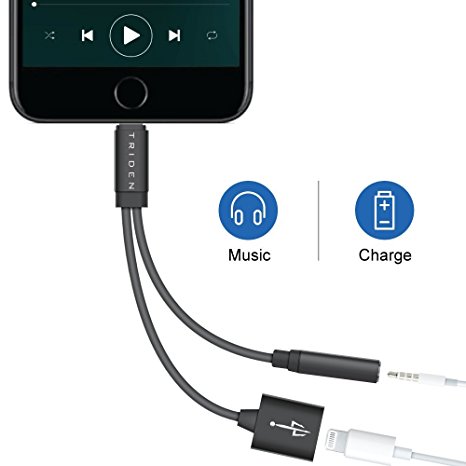 Lightning Splitter Adapter for Apple iPhone 7 / 7 Plus 2-in-1 Audio Headphone Aux Cable and Charge Dual 3.5mm Jack & Charging (Compatible with iOS 10.3)
